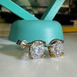 3ct Moissanite Gold and Silver Stud Earrings, item 439